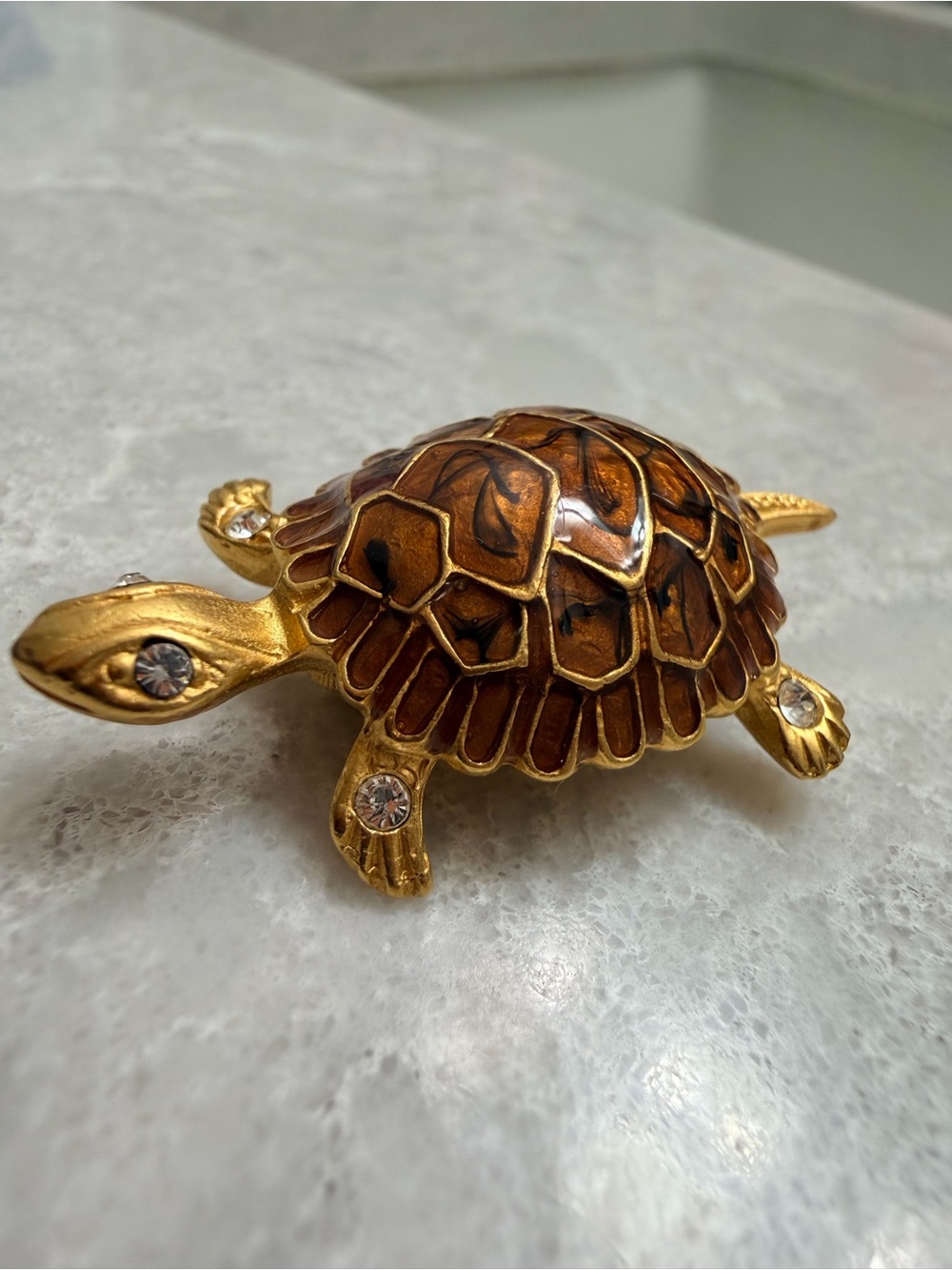 Premier Designs Turtle Brooch with Brown Enamel Shell & Rhinestone accents